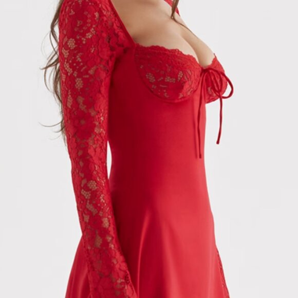 House of CB Jennica Red Rose Satin and Lace Mini Dress - Picture 3 of 9
